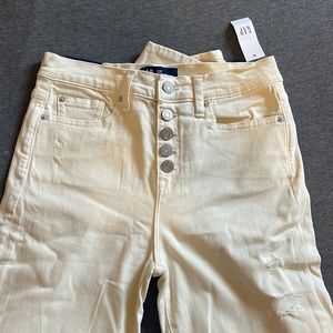 Off White Ripped Button Up Jeans